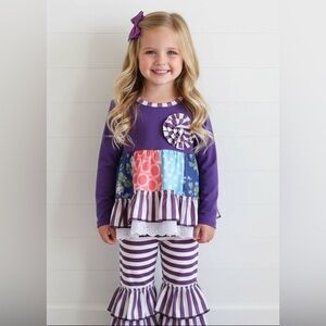 Boutique Ruffle Purple & White Striped Outfit, Girl's